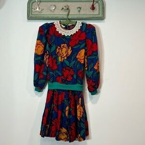 DORISSA INTERNATIONAL NICOLE DRESS VINTAGE blue FLORAL VICTORIAN  PUFF SLEEVE 10